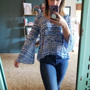 Blu Pepper blue & white tribal print top